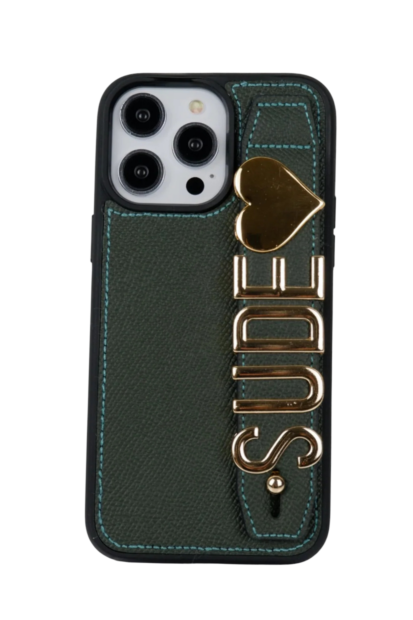 Charmlı Haki Yeşil Deri Kılıf