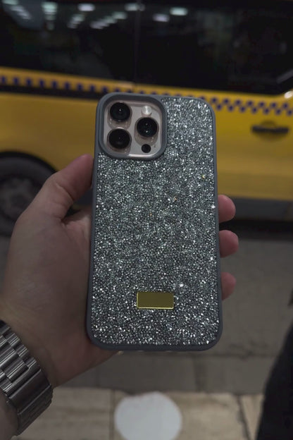 Kristal Taşlı Lüks Telefon Kılıfı - Gri